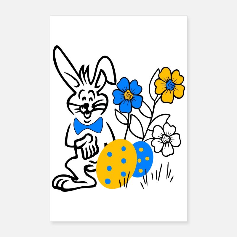 Lapin avec des œufs et des fleurs de Pâques Poster 40 x 60 cm