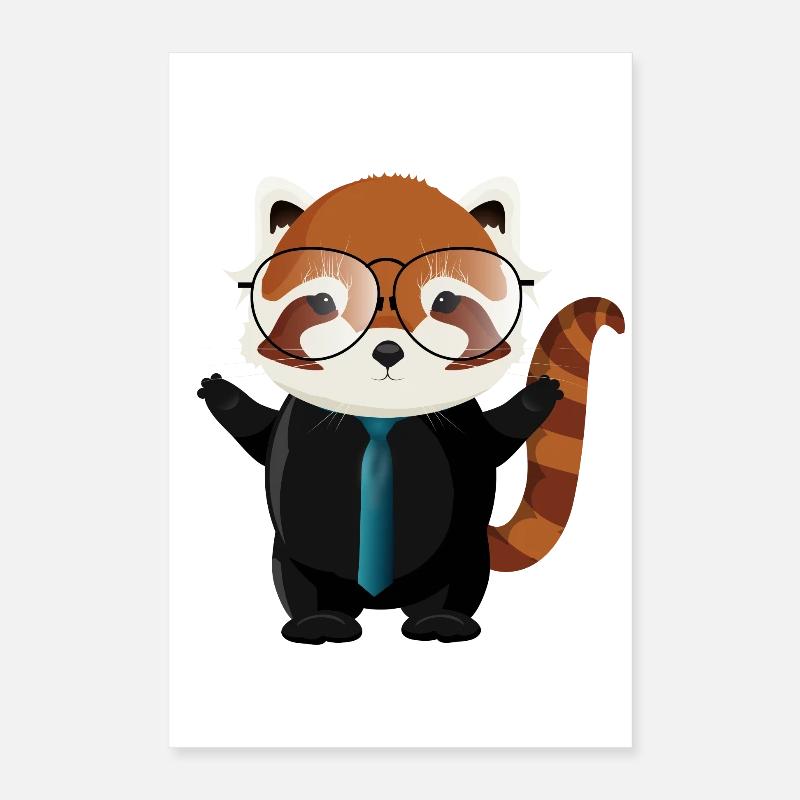 Ours panda roux avec lunettes de nerd et cravate Poster 40 x 60 cm