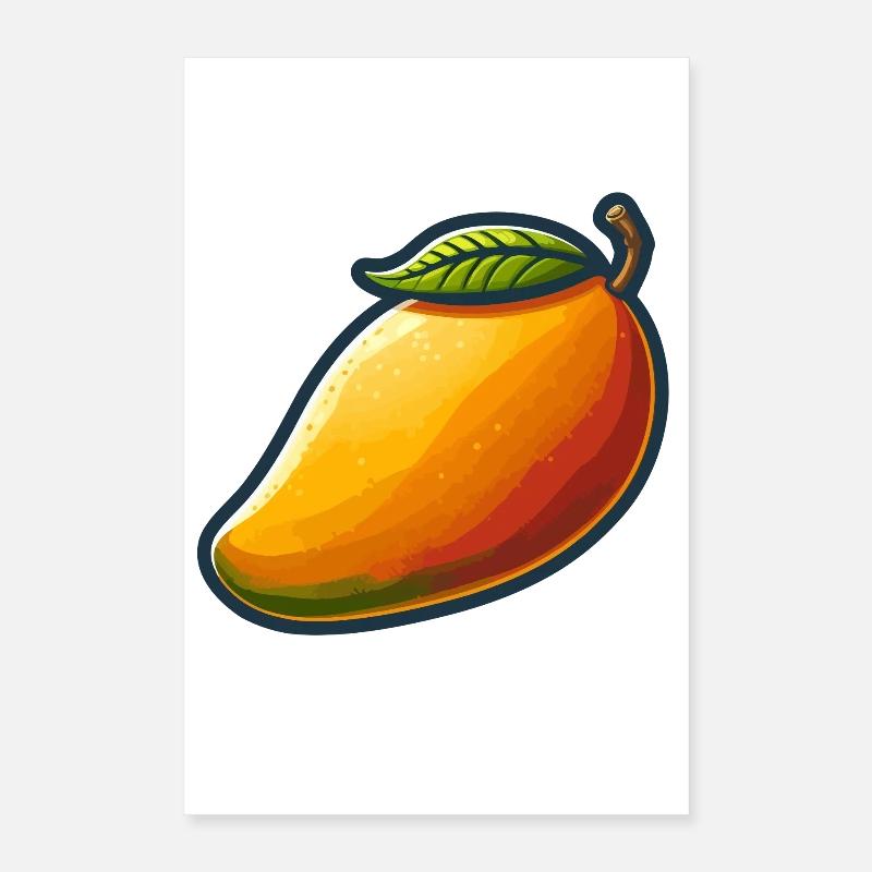Colorful mango with green leaf Poster 16" x 24" (40x60 cm)