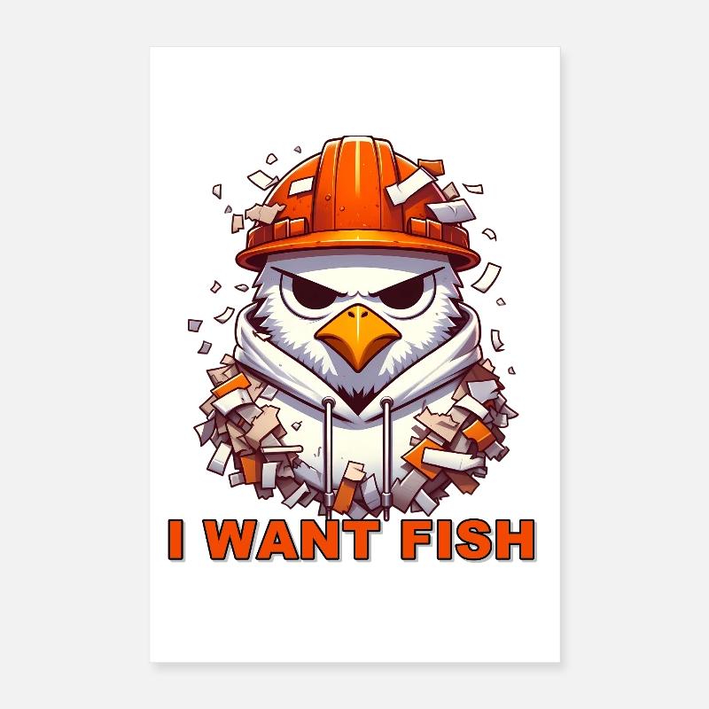 Graphique d'un ouvrier du bâtiment en forme de mouette Poster 40 x 60 cm