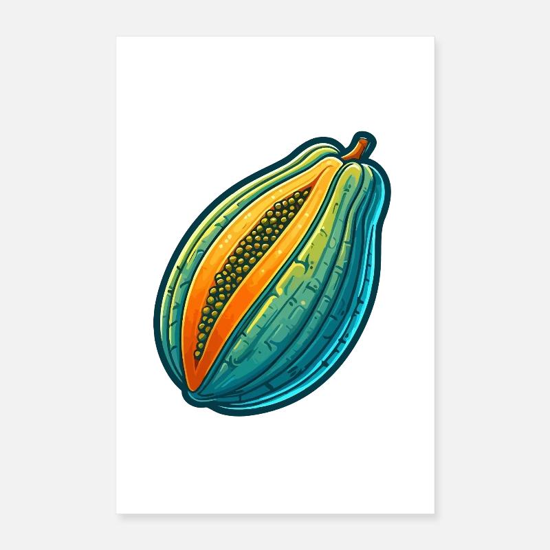 Tripartite Colorful Papaya Illustration Poster 16" x 24" (40x60 cm)