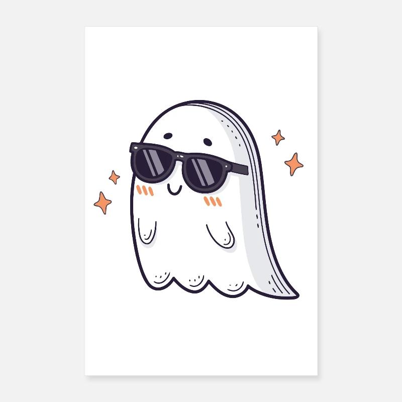 Retro ghost kawaii black glasses Poster 16" x 24" (40x60 cm)