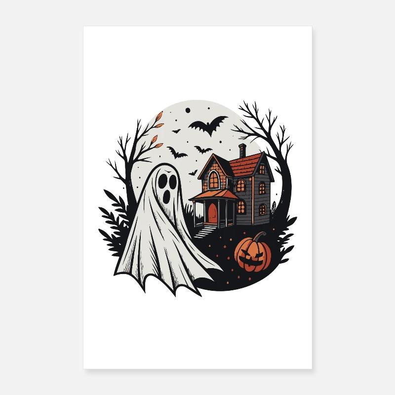 Fantome et Maison Hantée Nuit Poster 40 x 60 cm