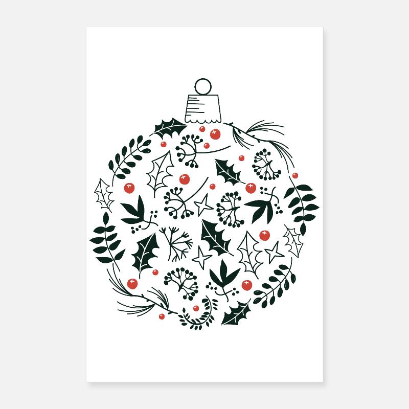 Weihnachtskugel mit Stechpalme und Vogelbeerblättern Poster 40x60 cm