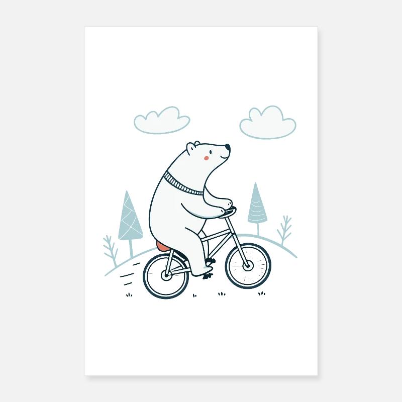 Ours blanc à vélo dans le paysage doux Poster 40 x 60 cm