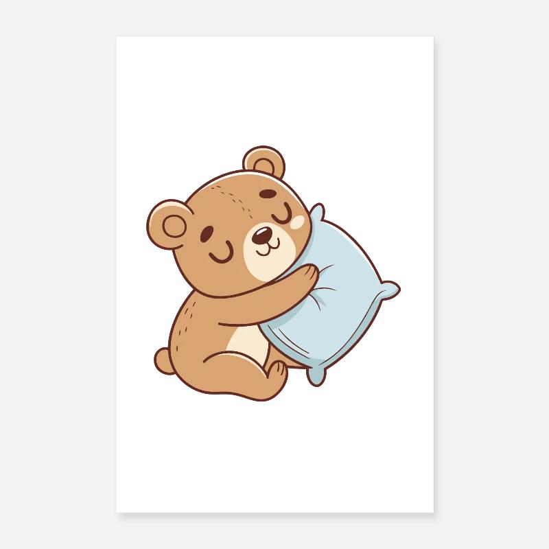 Ourson câlin et coussin bleu Poster 40 x 60 cm