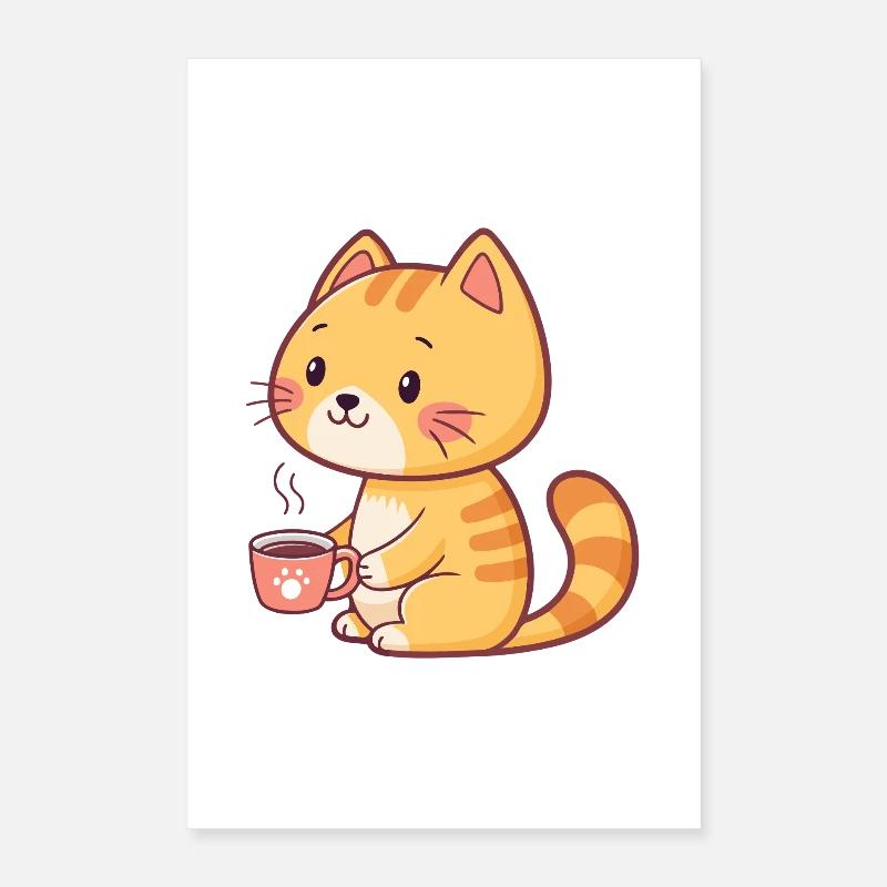 Chat orange café cartoon Poster 40 x 60 cm