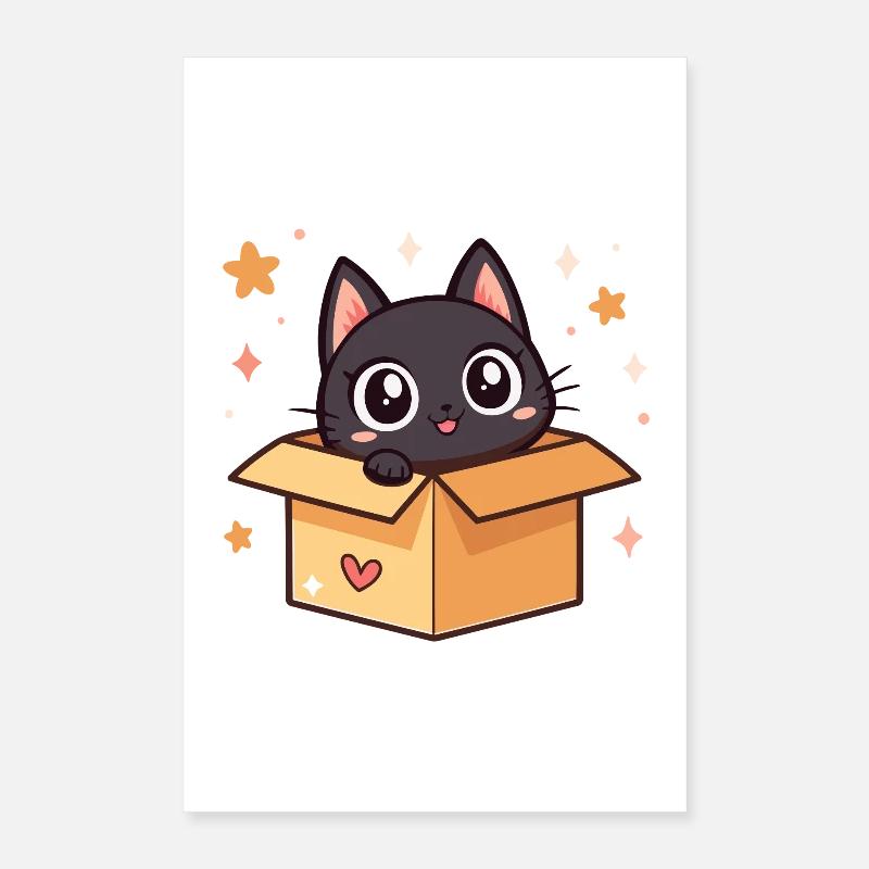Chat noir mignon dans une boîte Poster 40 x 60 cm
