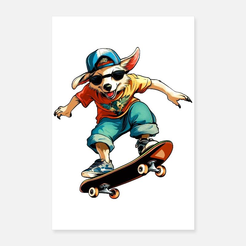 Skateboard Australian Shepherd - Chien Poster 40 x 60 cm