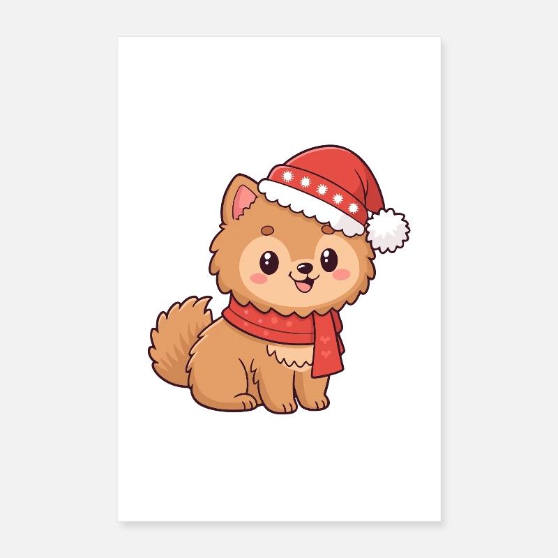 Chiot Noël Bonnet Écharpe Poster 40 x 60 cm