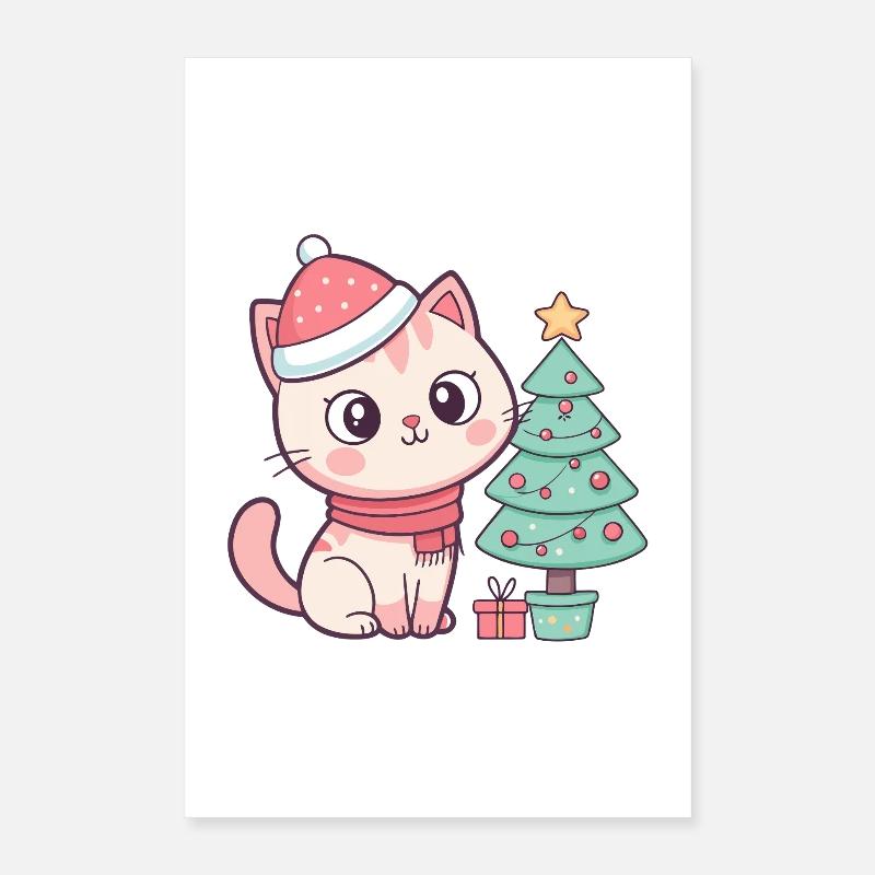 Chaton Noël près du sapin Poster 40 x 60 cm