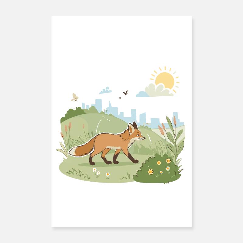 Fuchs auf der Wiese in der Sonne Poster 40x60 cm