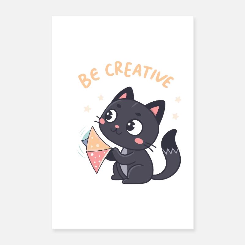 Chat Kawaii et Cerfvolant Créatif Poster 40 x 60 cm