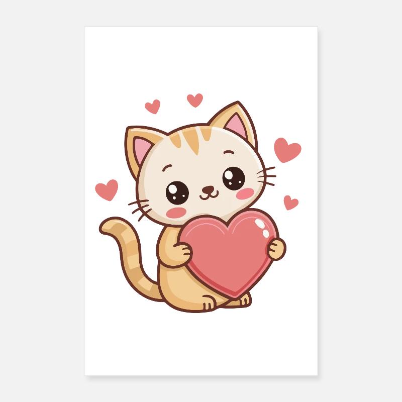 Cute kitten cartoon heart Poster 16" x 24" (40x60 cm)