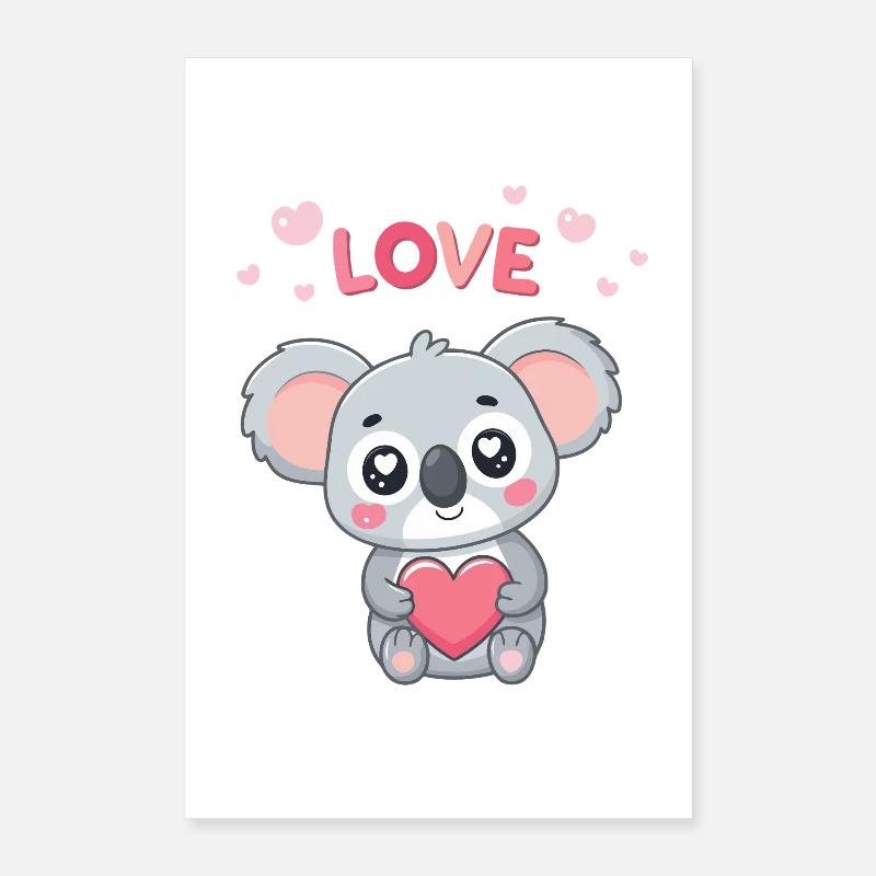Koala Coeur Doux Amour Pastel Poster 40 x 60 cm