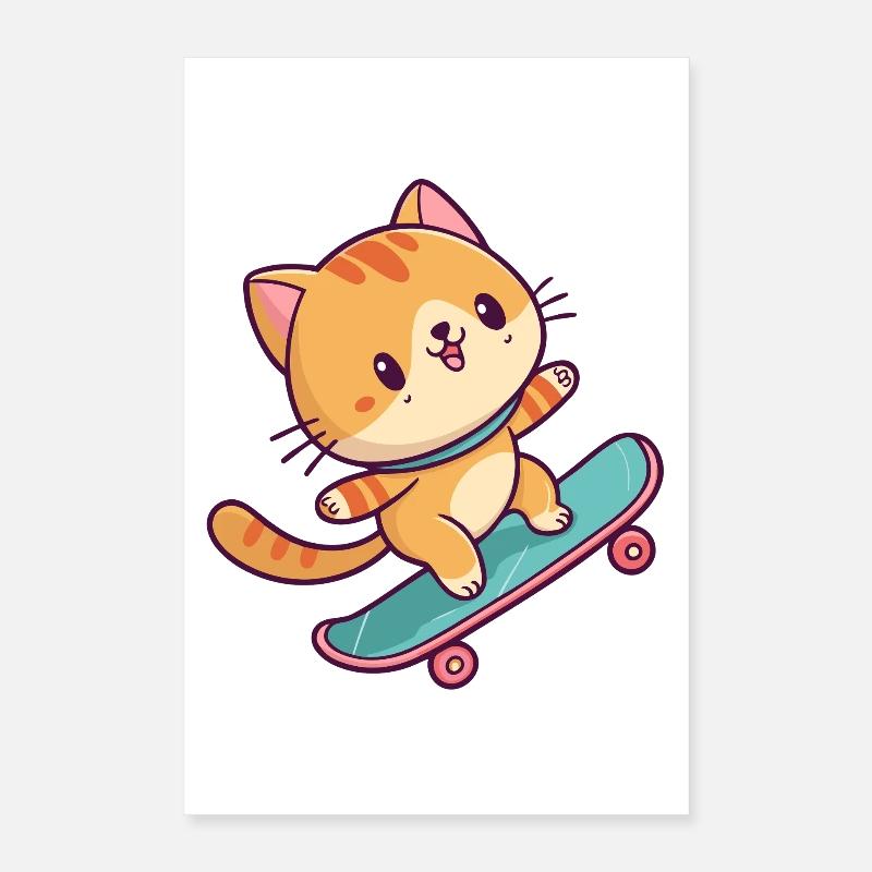 Chaton Skateboard Coloré Poster 40 x 60 cm