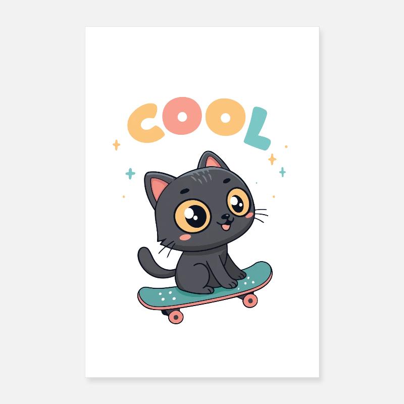 Pastel skateboard cat Poster 16" x 24" (40x60 cm)