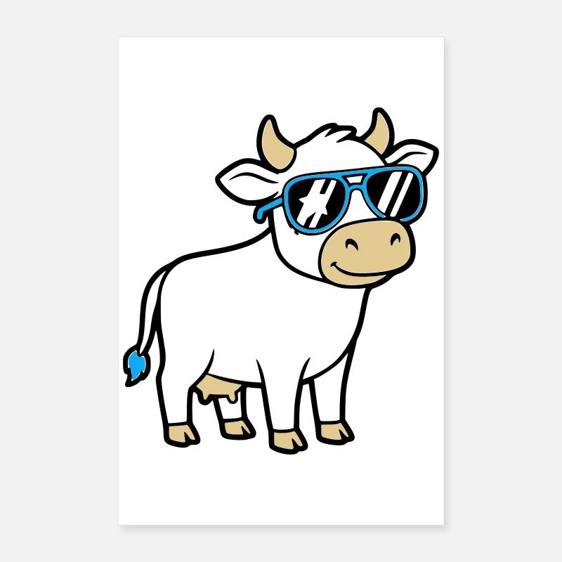 Cool Cow Sunglasses Casual Vector Poster 16" x 24" (40x60 cm)