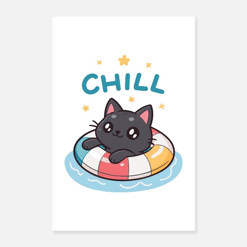 Chat Flottant Chill Bouée Poster 40 x 60 cm