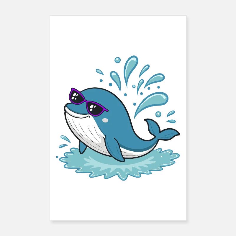 Baleine Surfeuse en Lunettes de Soleil Poster 40 x 60 cm