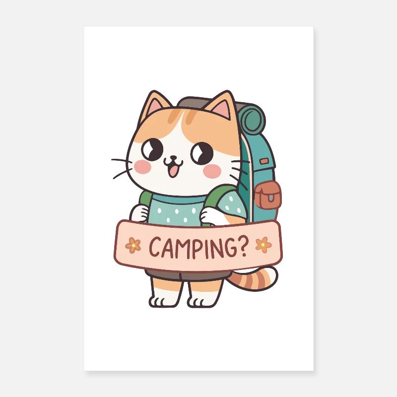 Chat Campeur Kawaii Poster 40 x 60 cm