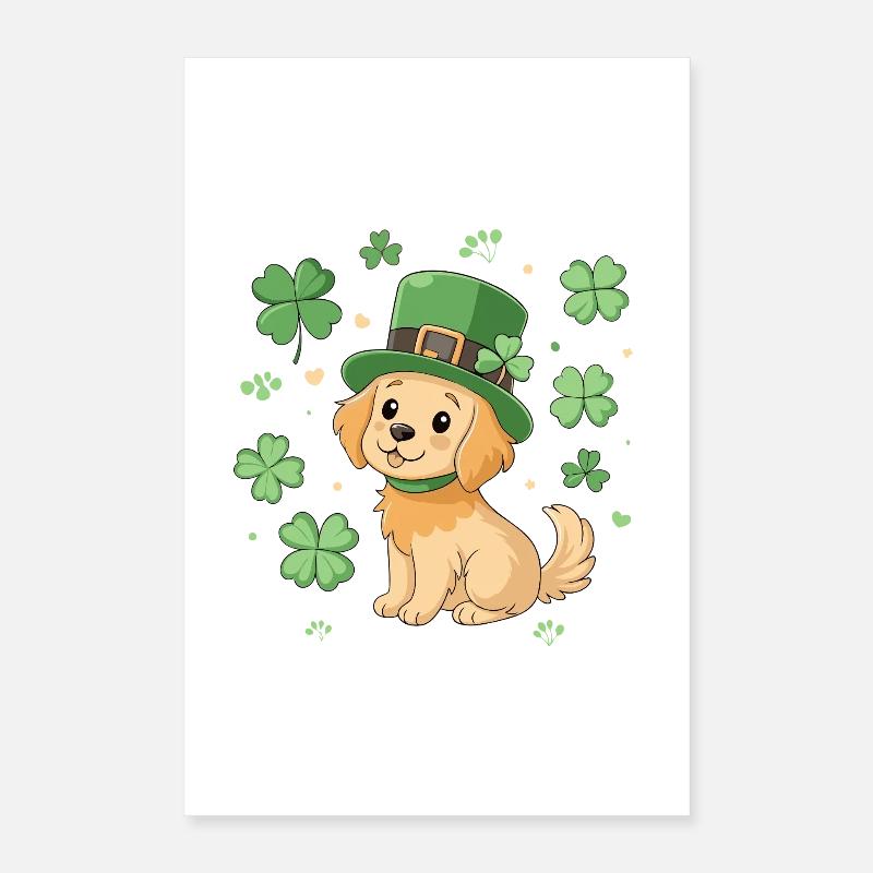 Chien Labrador Leprechaun et Trèfle Vert Poster 40 x 60 cm