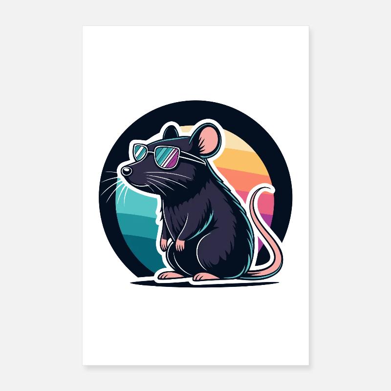 Retro Rainbow Bedtime Chic Mouse Poster 16" x 24" (40x60 cm)