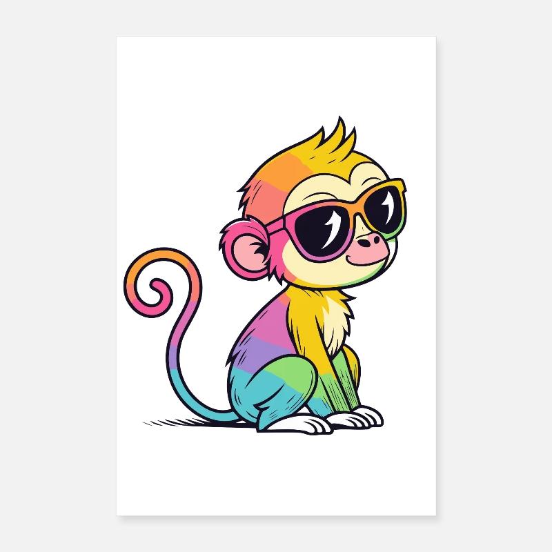 Singe Arc en Ciel Lunettes Chic Poster 40 x 60 cm