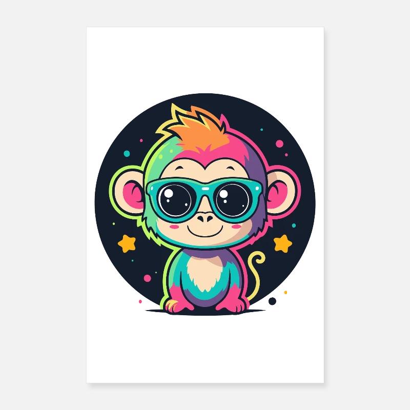 Neon-Affen-Pop-Gläser Poster 40x60 cm