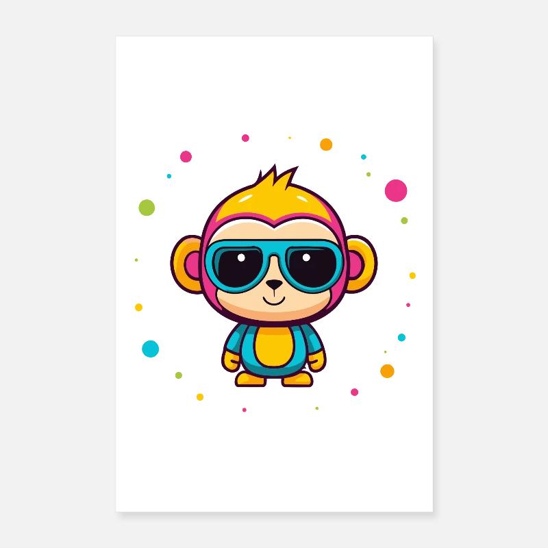 Cute Neon Monkey Blue Glasses Poster 16" x 24" (40x60 cm)