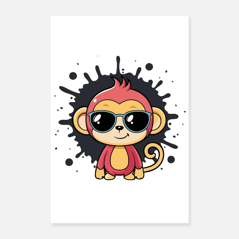 Monkey Chic Splash schwarze Brille Poster 40x60 cm