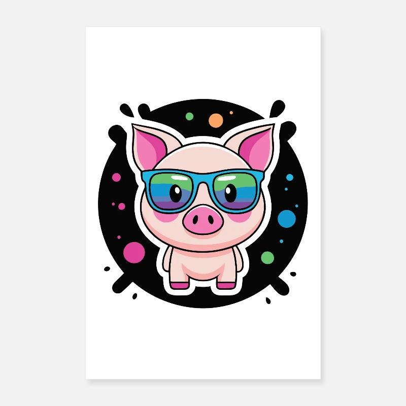 Cochon chic lunettes colorées Poster 40 x 60 cm