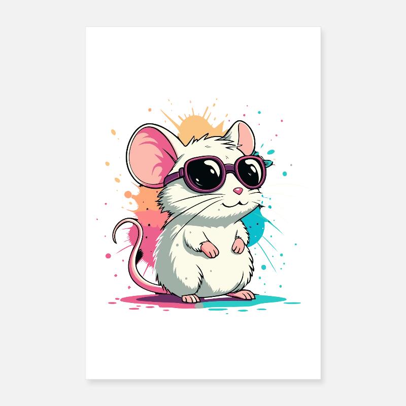 Souris chic lunettes néon Poster 40 x 60 cm