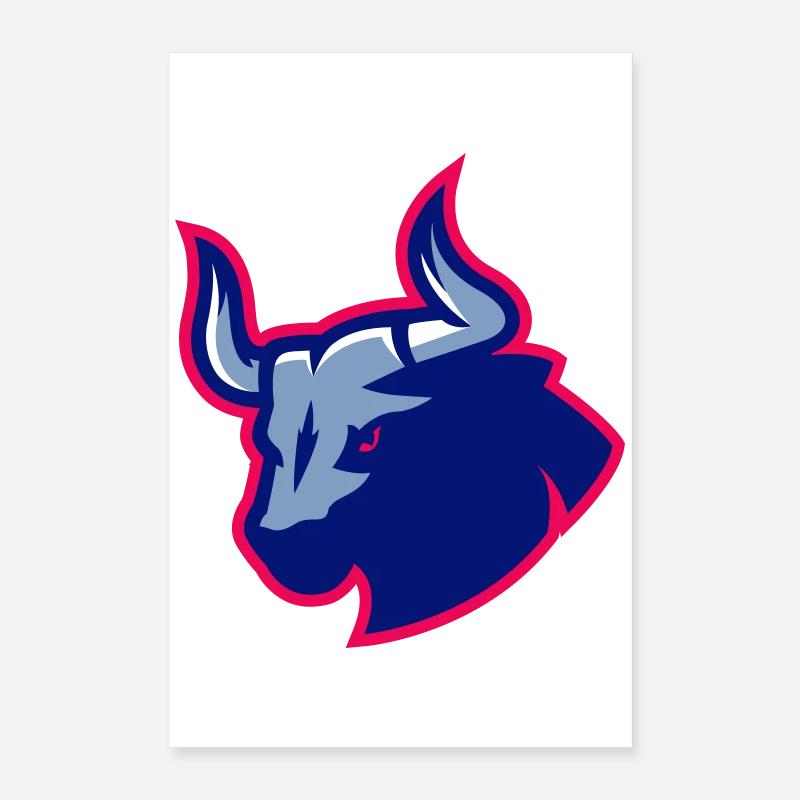 Stierblauer Neon-Umriss Poster 40x60 cm