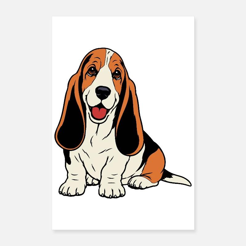 Basset-Hound_Hund_sitzendd_farbig Poster 40x60 cm