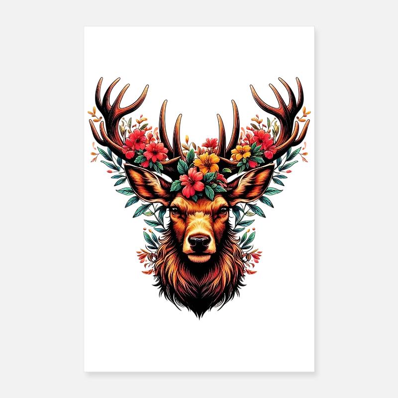 Cerf avec des fleurs Poster 40 x 60 cm