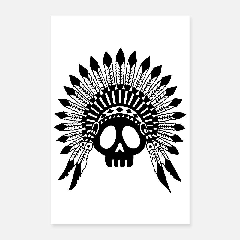 Crâne de chef indien noir Poster 40 x 60 cm