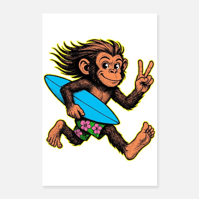 Surfing Monkey Surf Vibes Poster 40 x 60 cm