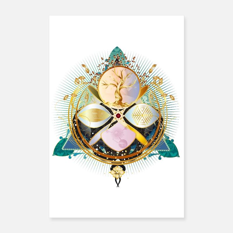 Amulette avec arbre doré et éléments de la nature Poster 40 x 60 cm