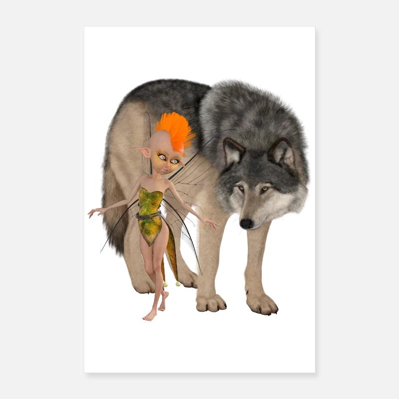 Zwei ungleiche Freunde: die Fee und der Wolf; Poster 40x60 cm