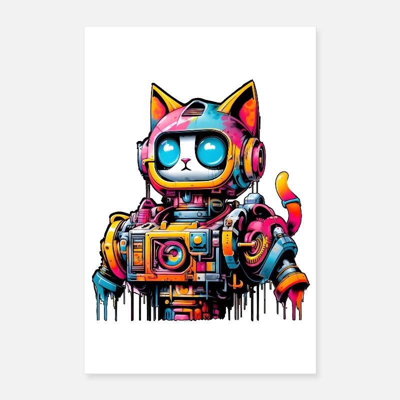 Cat designed as a robot in comic graffiti style Poster 16" x 24" (40x60 cm)