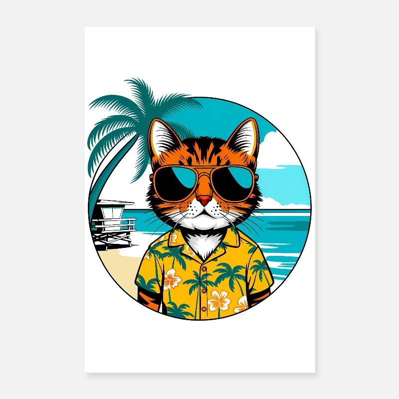 Chat sur la plage Poster 40 x 60 cm