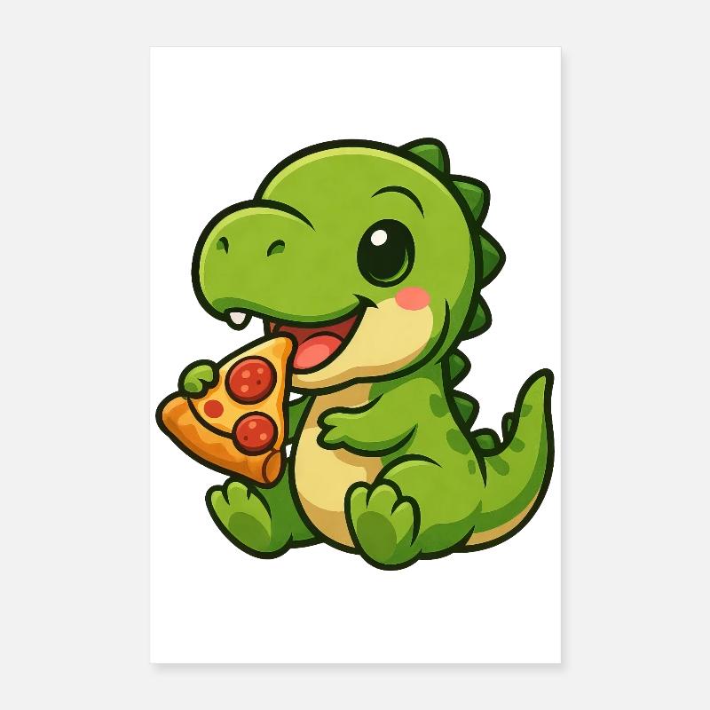 Mignon Dino T-Rex Pizza Pizza Lover Dessin animé Poster 40 x 60 cm
