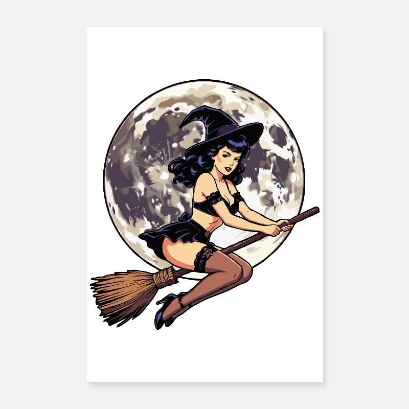 Épingle la sorcière sur un balai Poster 40 x 60 cm