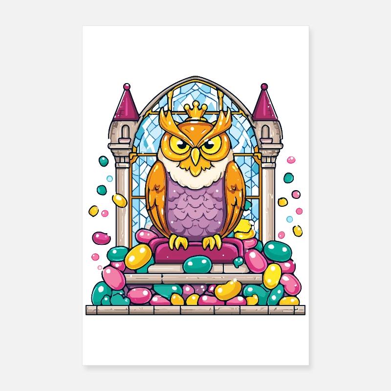 Kronen Eule Thron vor Glasfenster Poster 40x60 cm