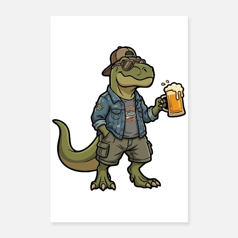 Dino Biertrinker im Denim Poster 40x60 cm