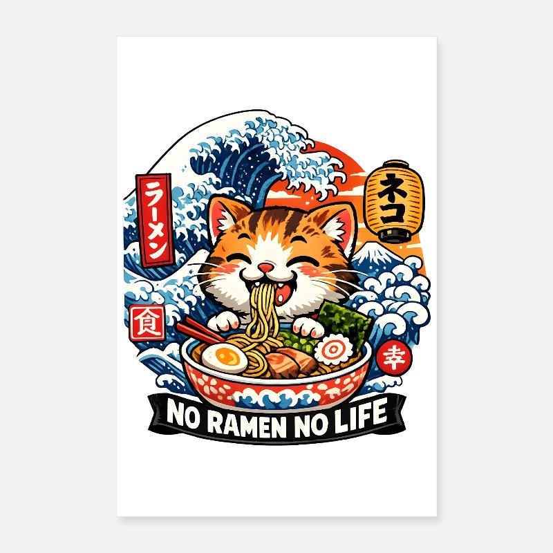 Ramen Cat Wave off Kanagawa Poster 16" x 24" (40x60 cm)