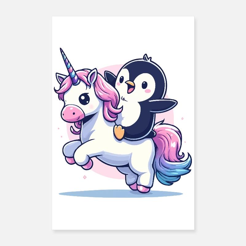 Pinguin reitet Einhorn Poster 40x60 cm