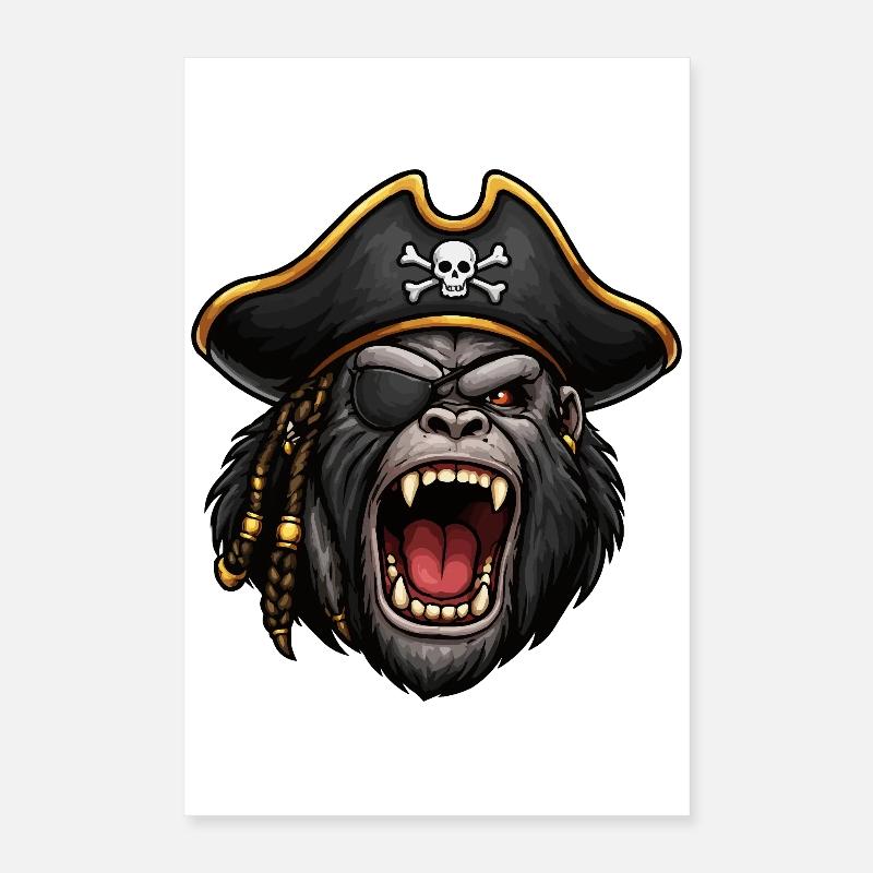 Pirate gorilla with eye patch Poster 16" x 24" (40x60 cm)
