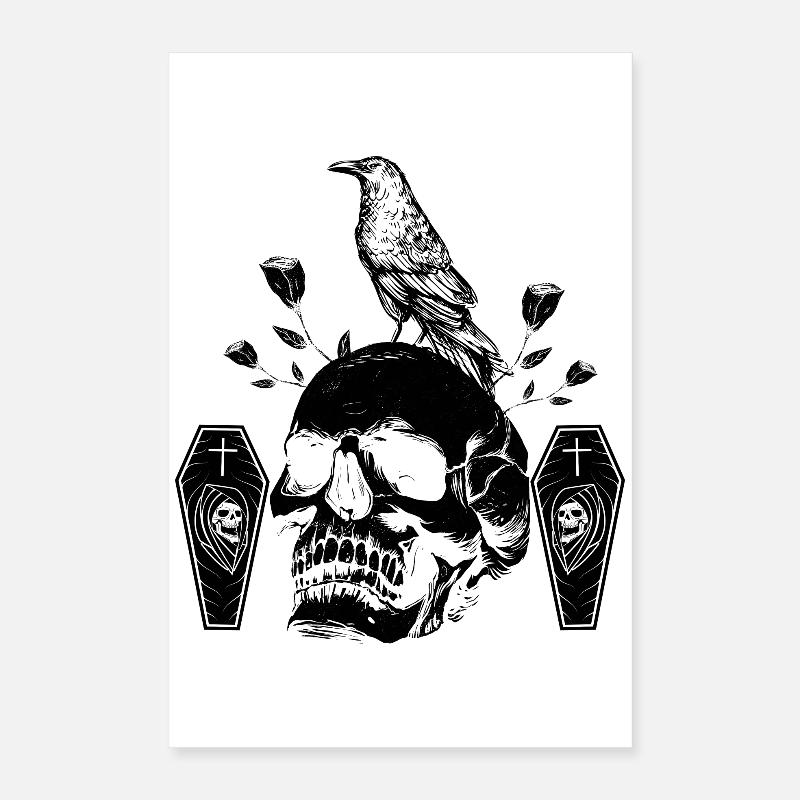 Black raven on skull Poster 16" x 24" (40x60 cm)